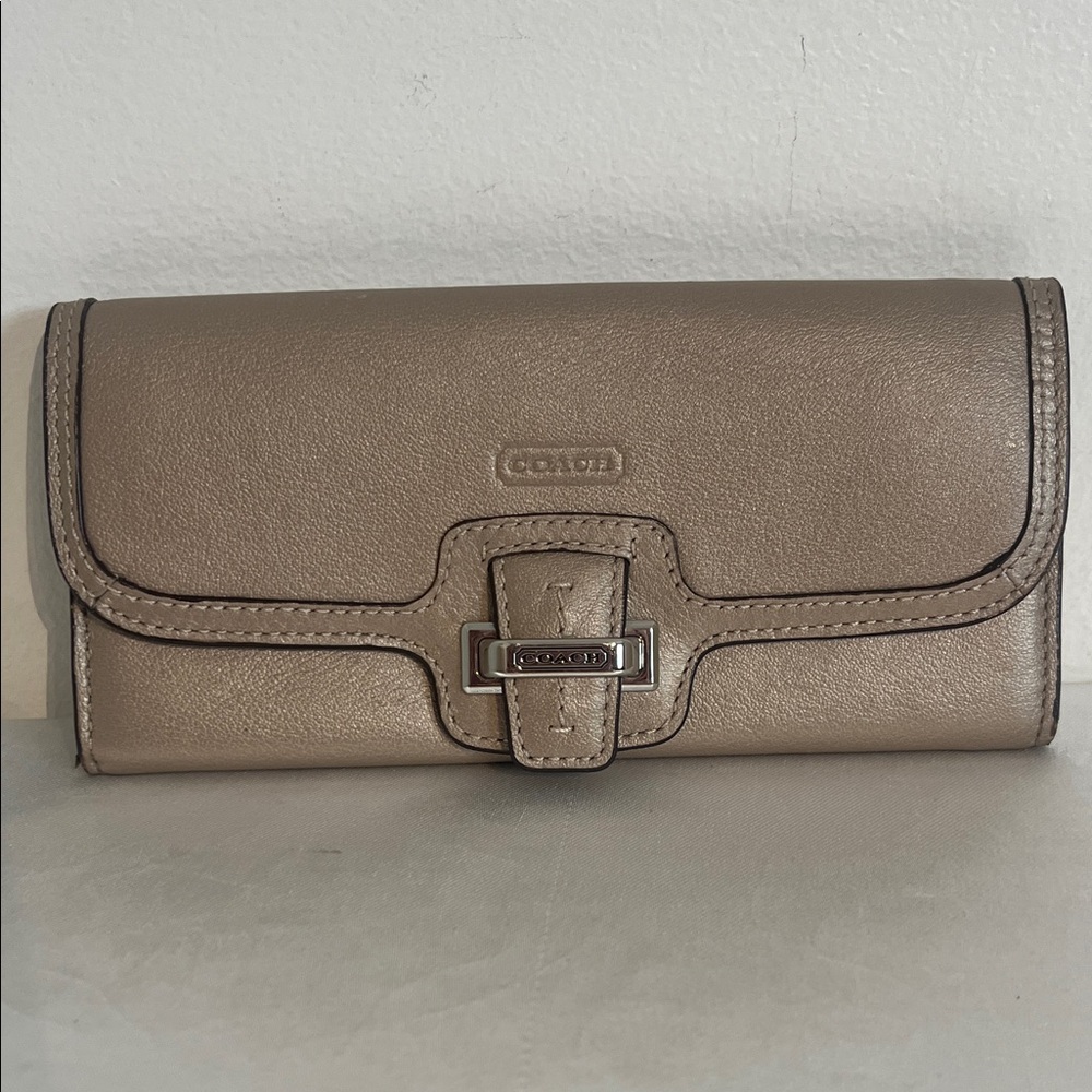Coach Taylor Metallic Taupe Leather Wallet